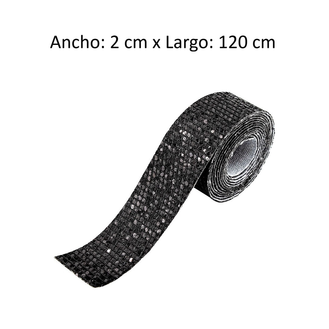Decoración Cinta Negra Ancha Microlentejuelas