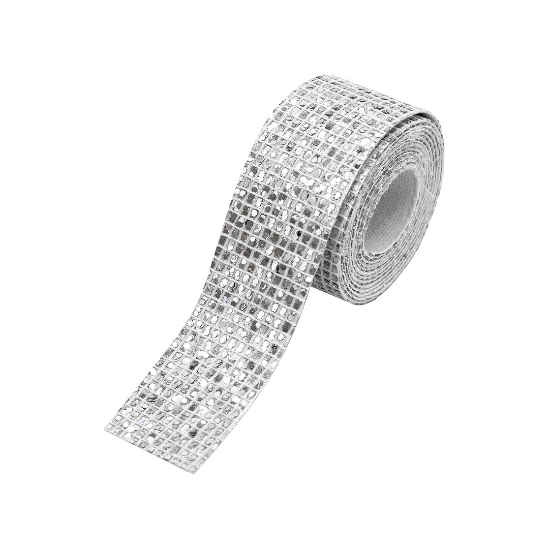 Decoración Cinta Plateada Ancha Microlentejuelas