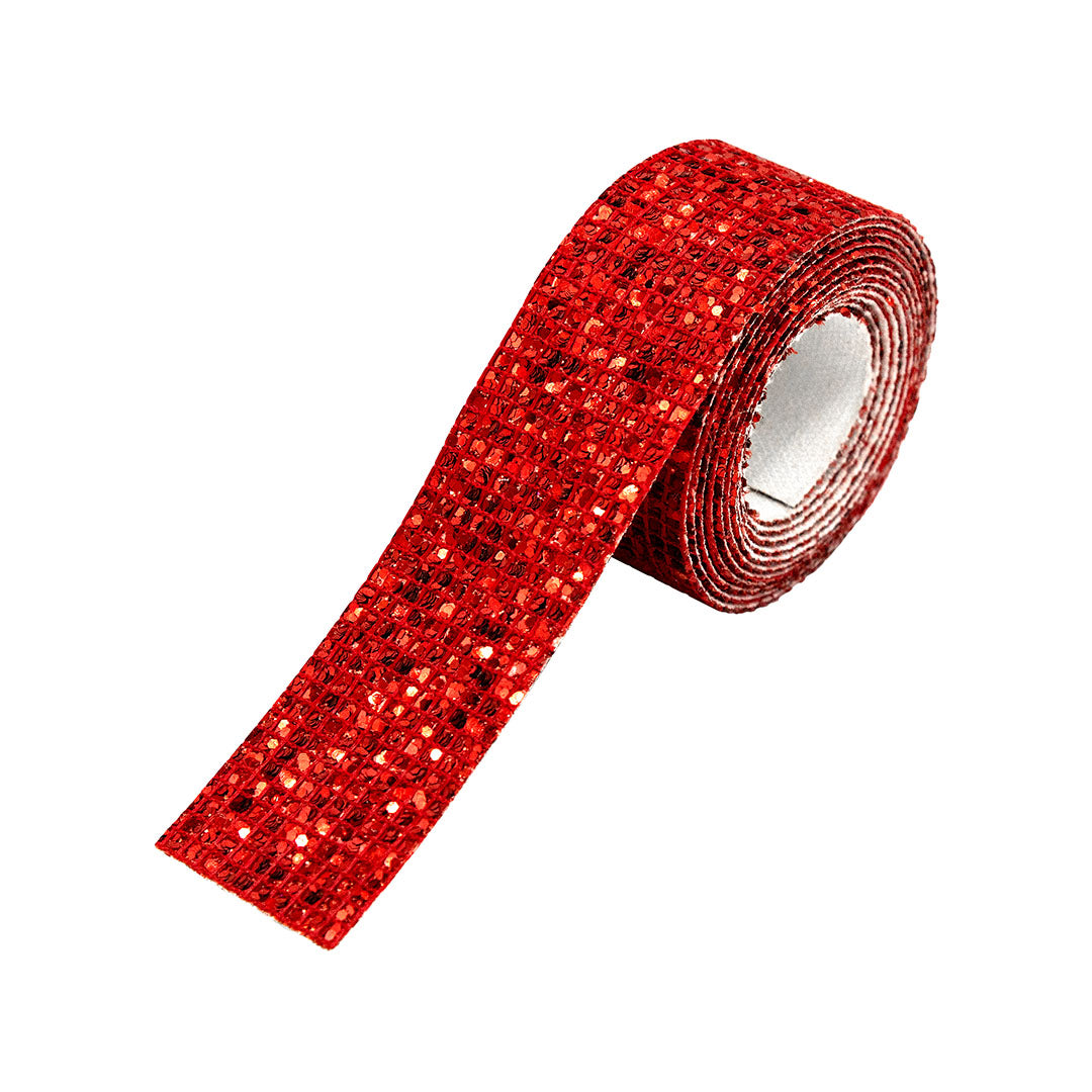 Decoración Cinta Roja Ancha Microlentejuelas