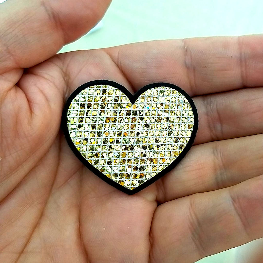 10 Unidades Parche Corazón Dorado Microlentejuelas BY DELUXE Chile