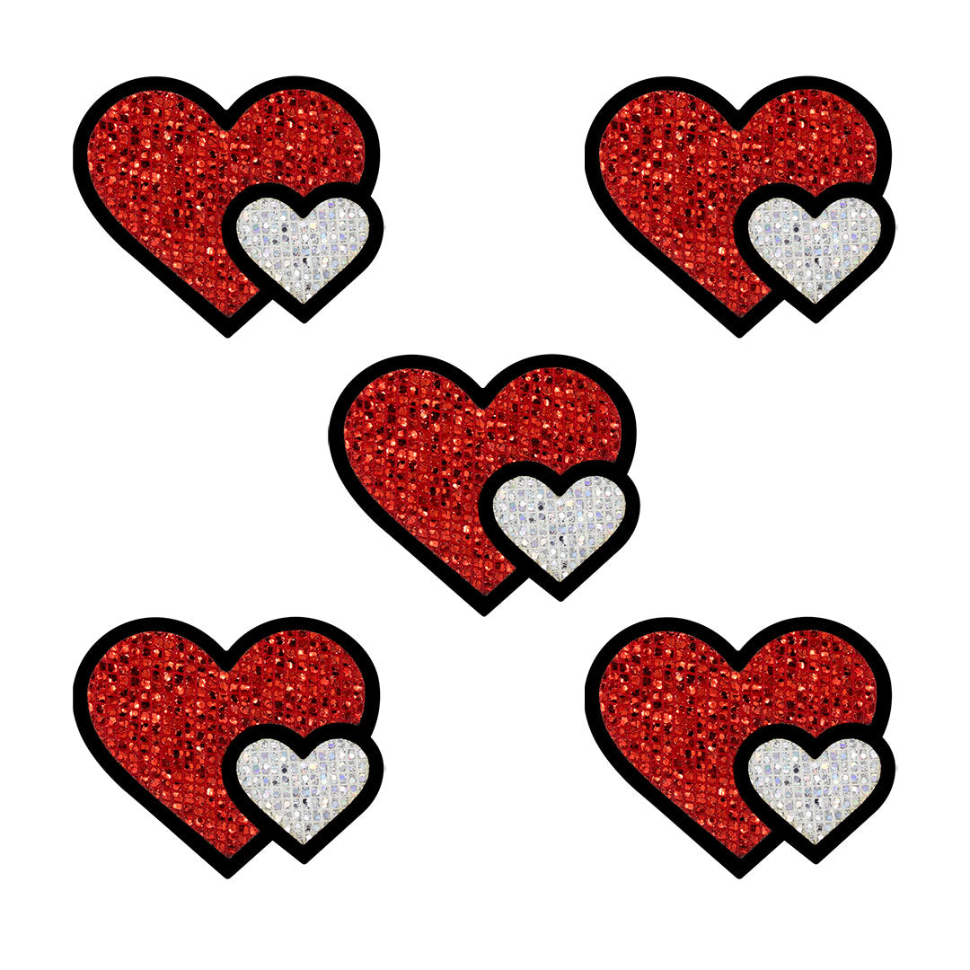 5 Unidades Parche Corazones Rojo Plateado Microlentejuelas BY DELUXE Chile