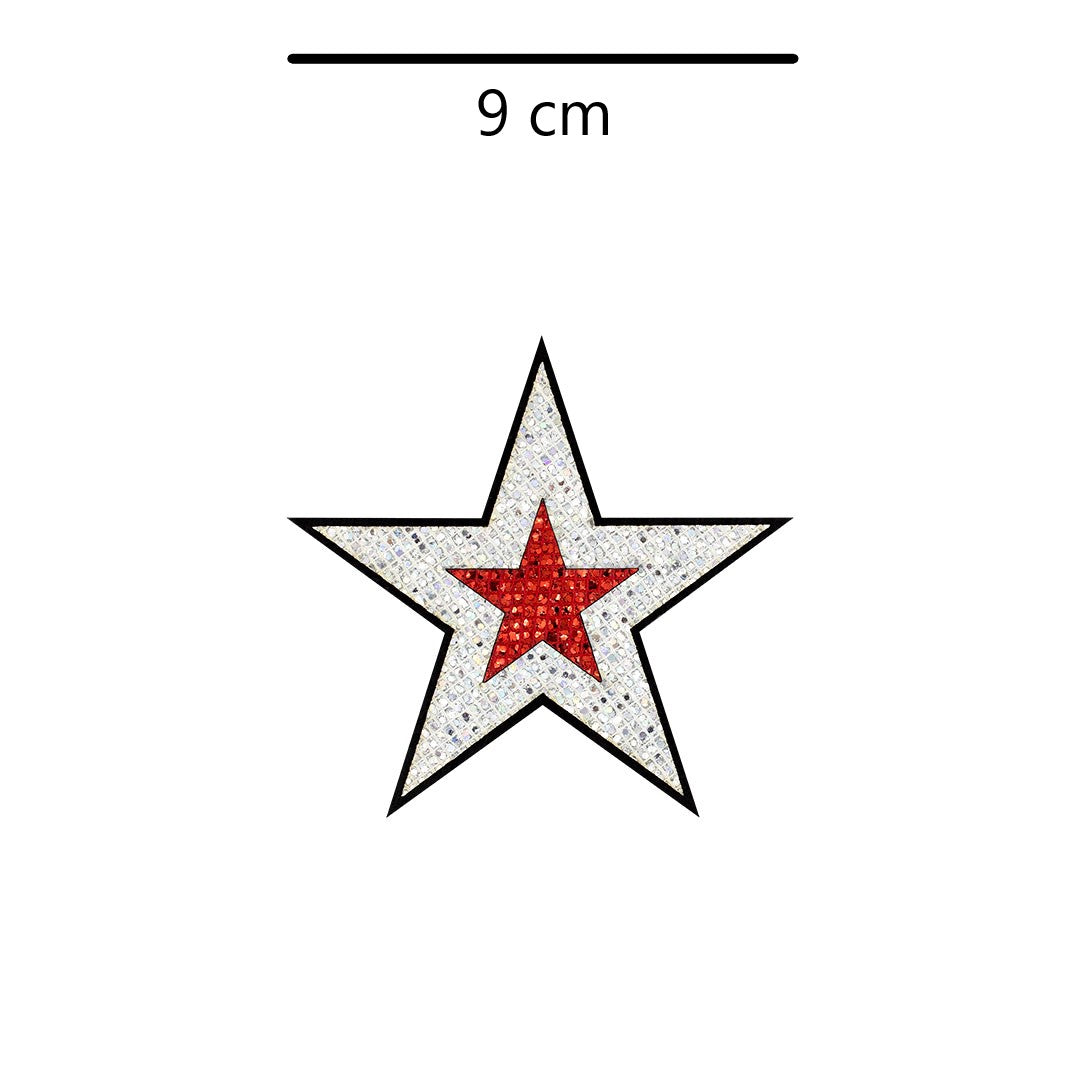 5 Unidades Parche Estrella Plateada Rojo Microlentejuelas BY DELUXE Chile