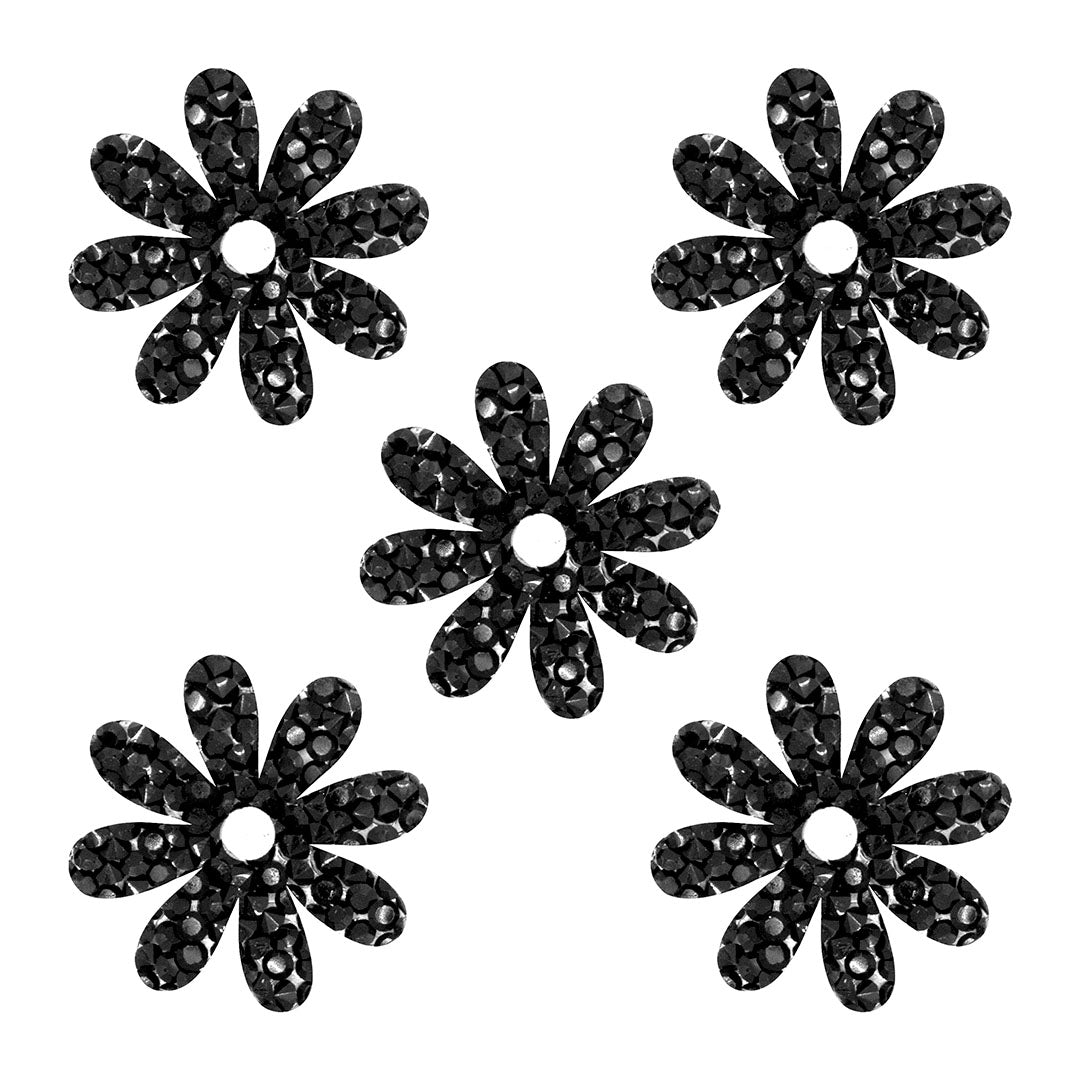 5 Unidades Decoración Flor Pequeña Negra Cristales