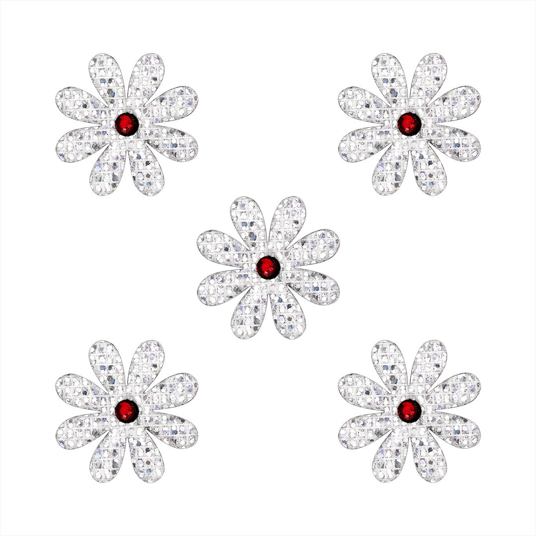 10 Unidades Decoración Flor Plateada Strass Rojo Microlentejuelas BY DELUXE Chile