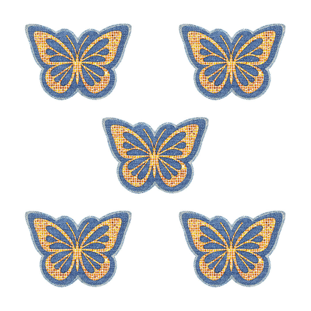 5 Unidades Parche Mariposa Bronce Microlentejuelas Jean Vintage