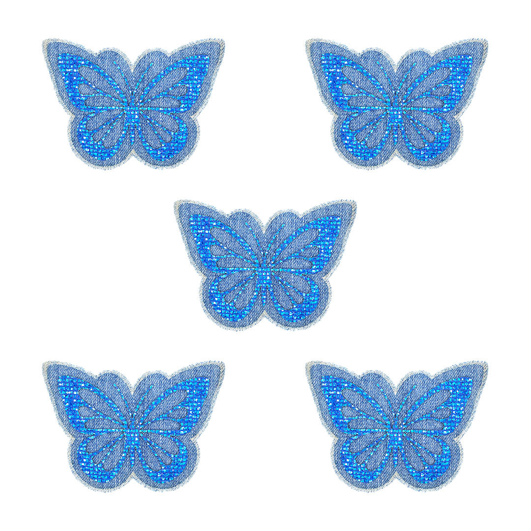 5 Unidades Parche Mariposa Azul Microlentejuelas Jean Vintage