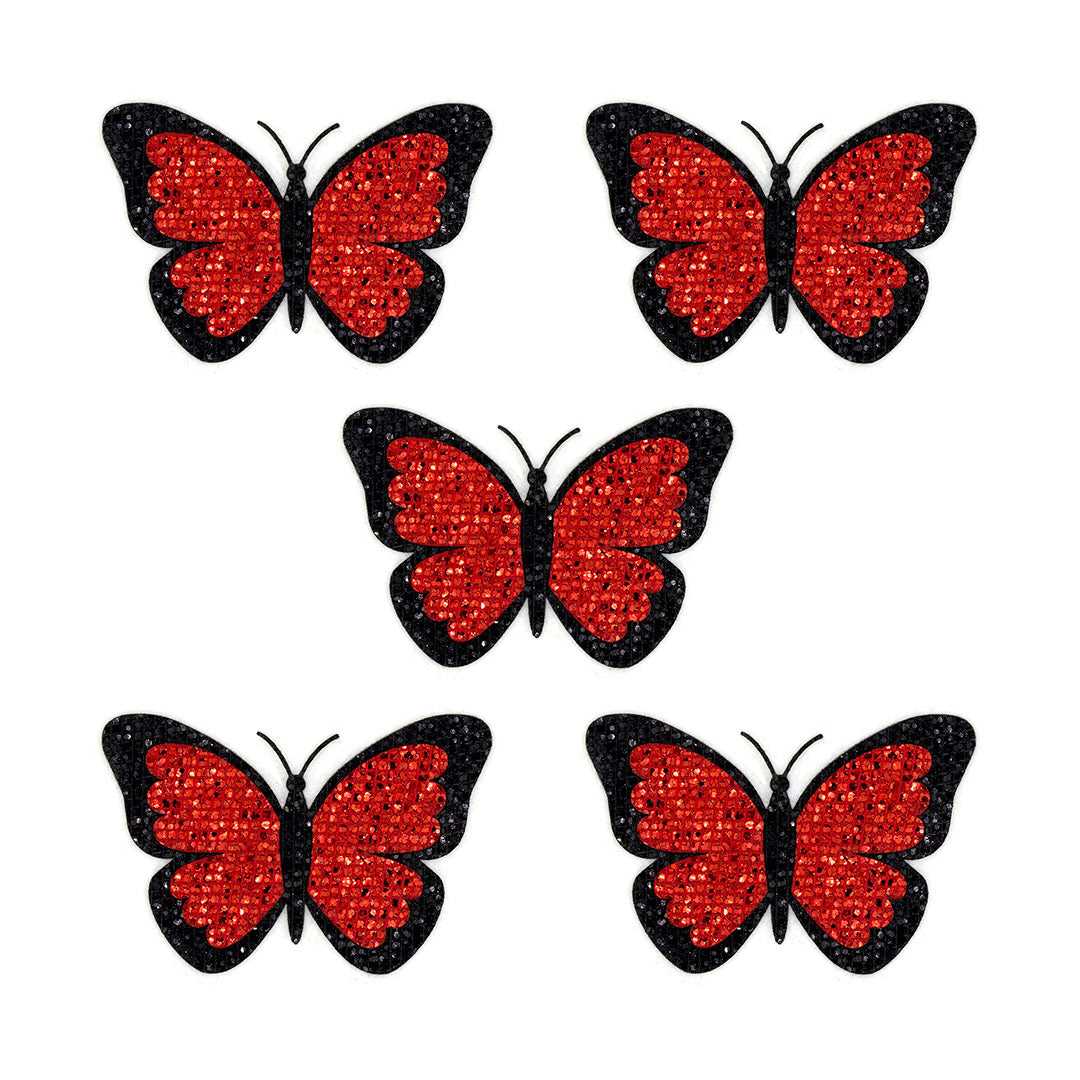5 Unidades Parche Mariposa Roja Pequeña Microlentejuelas BY DELUXE Chile