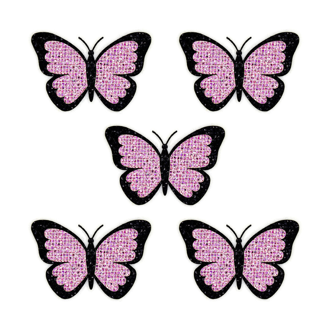 5 Unidades Parche Mariposa Rosada Pequeña Microlentejuelas BY DELUXE Chile