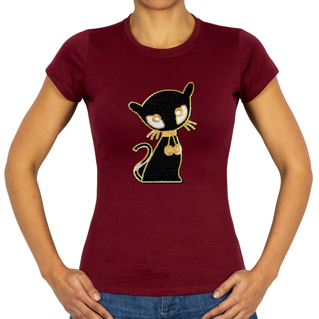 Polera Gata Negra Lentejuelas BY DELUXE Chile
