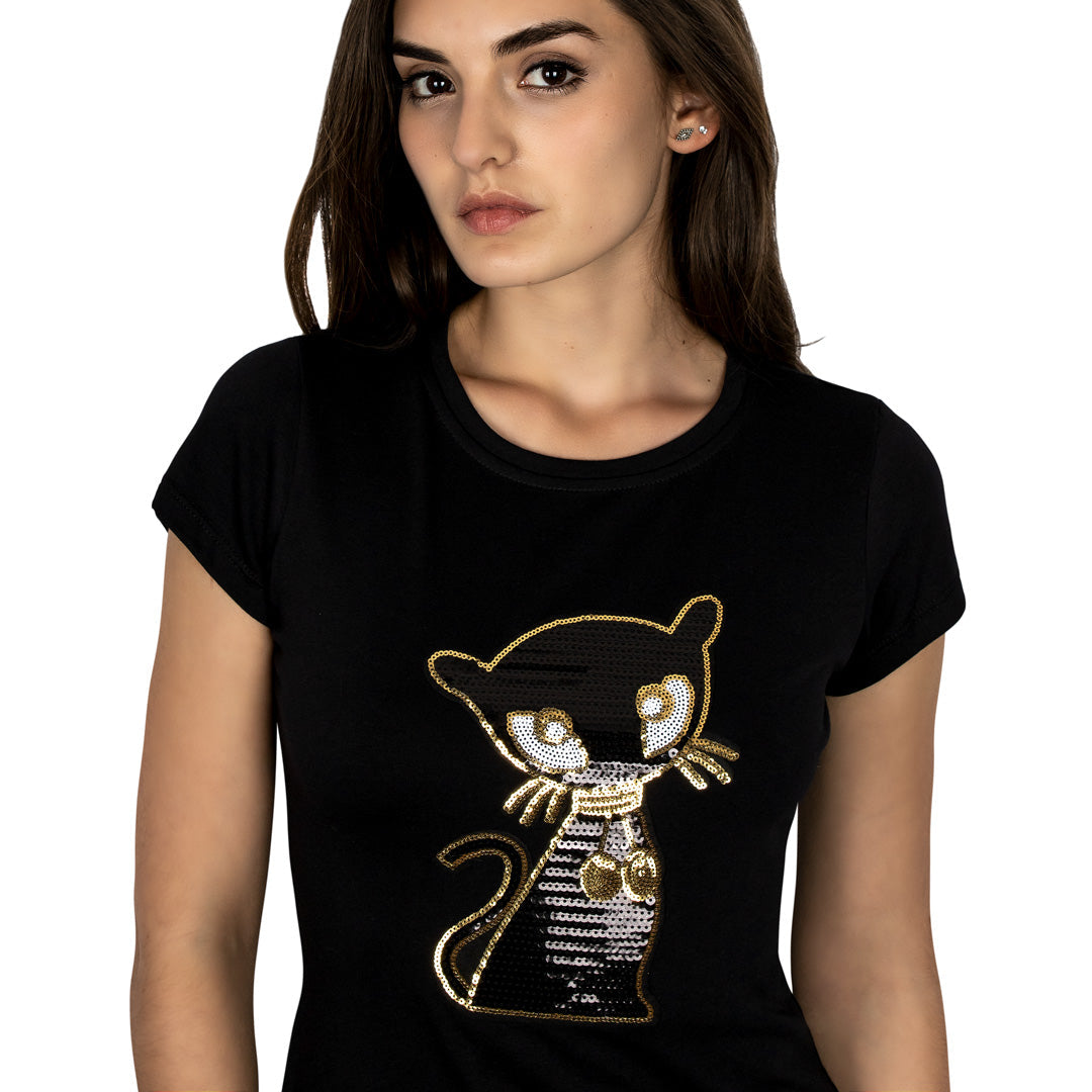 Parche Gata Negra Lentejuelas BY DELUXE Chile