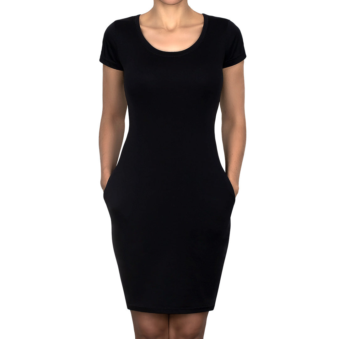 Vestido Algodón Negro Manga Corta Cuello Redondo BY DELUXE Chile