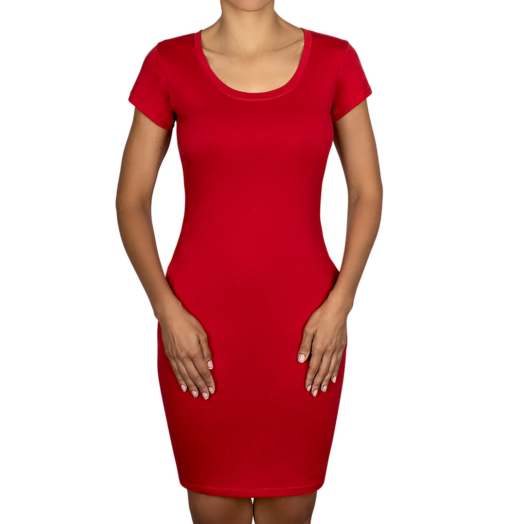 Vestido Algodón Rojo Manga Corta Cuello Redondo BY DELUXE Chile