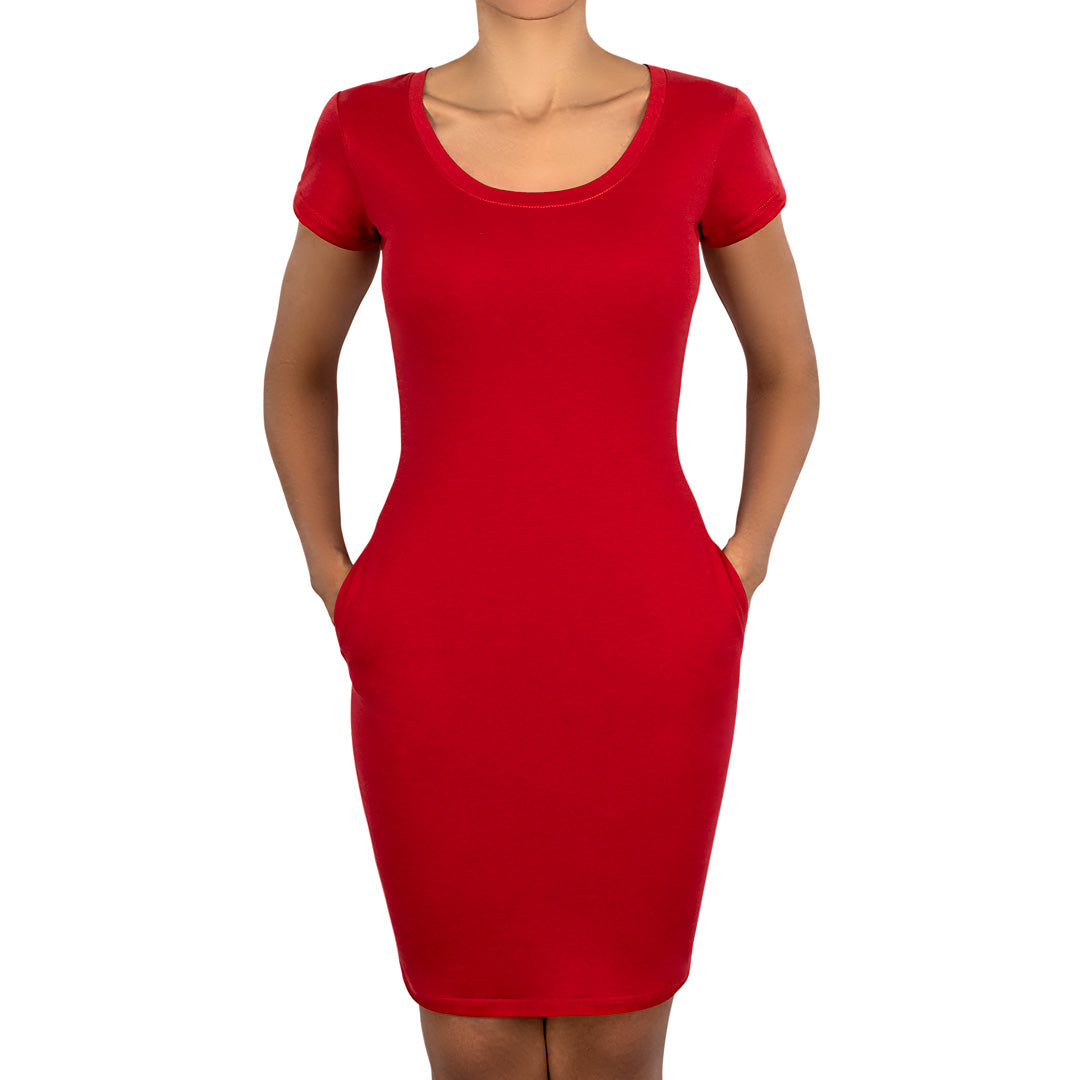 Vestido Algodón Rojo Manga Corta Cuello Redondo BY DELUXE Chile