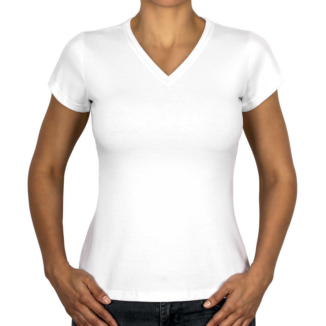 Polera Algodón Blanca Manga Corta Cuello en V BY DELUXE Chile