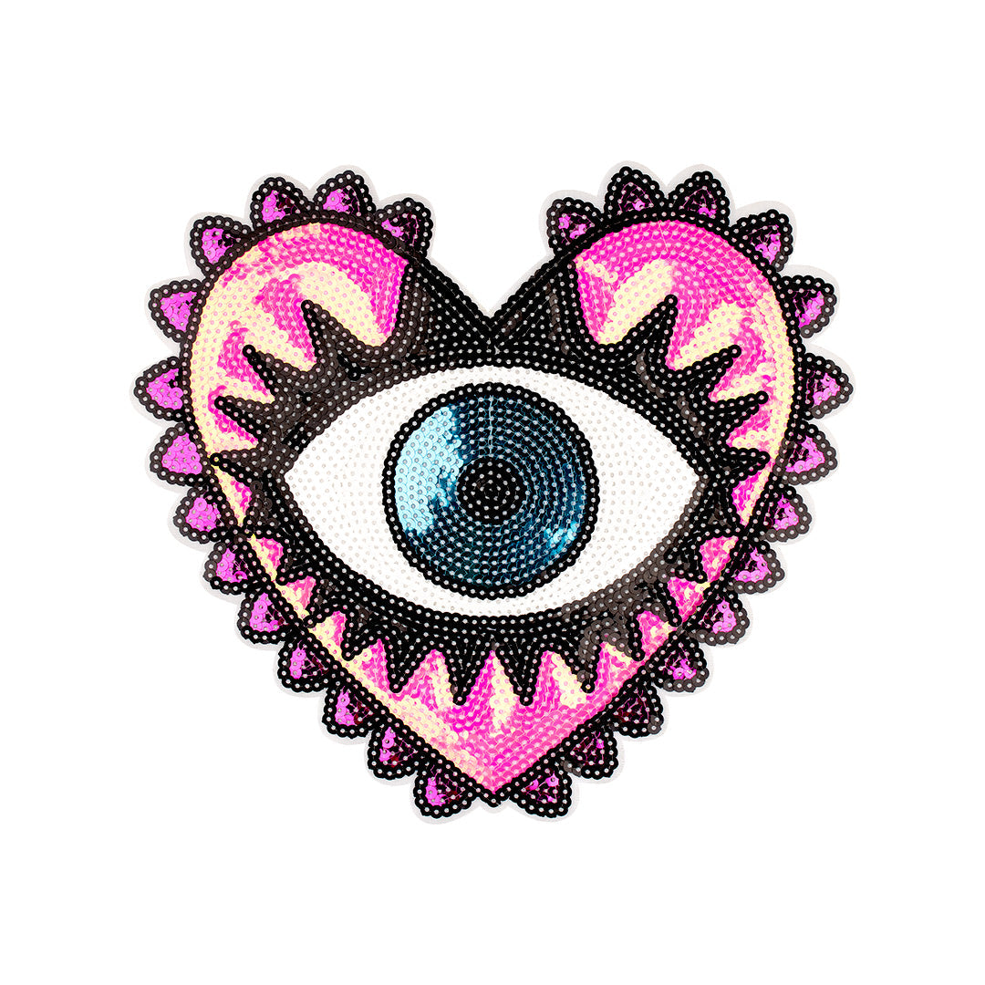 Parche Corazón Fucsia Ojo Turco Mediano Lentejuelas BY DELUXE Chile