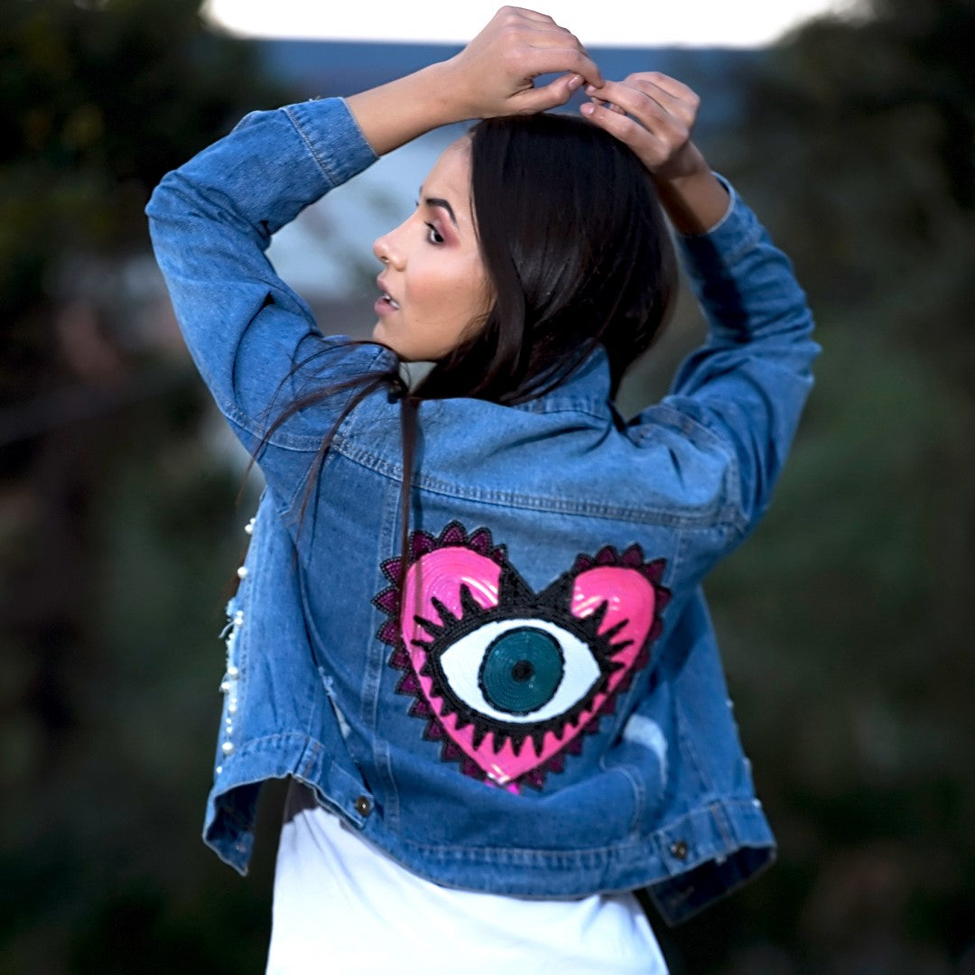 Parche Corazón Fucsia Ojo Turco Mediano Lentejuelas BY DELUXE Chile