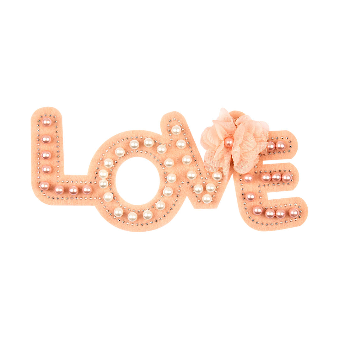 Aplique Love Rosado Perlas Flor BY DELUXE Chile