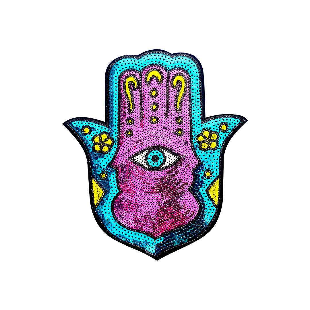 Parche Mano de Fátima Morada Lentejuelas BY DELUXE Chile