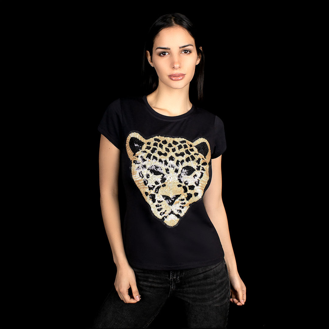 Parche Leopardo Dorado Lentejuelas BY DELUXE Chile