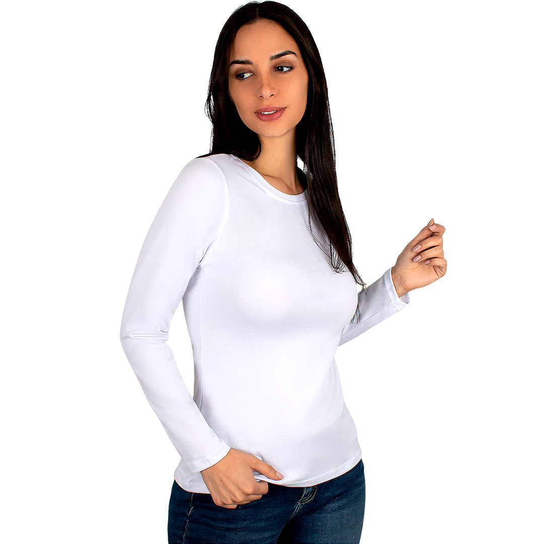 Polera Algodón Blanca Manga Larga Cuello Redondo BY DELUXE Chile