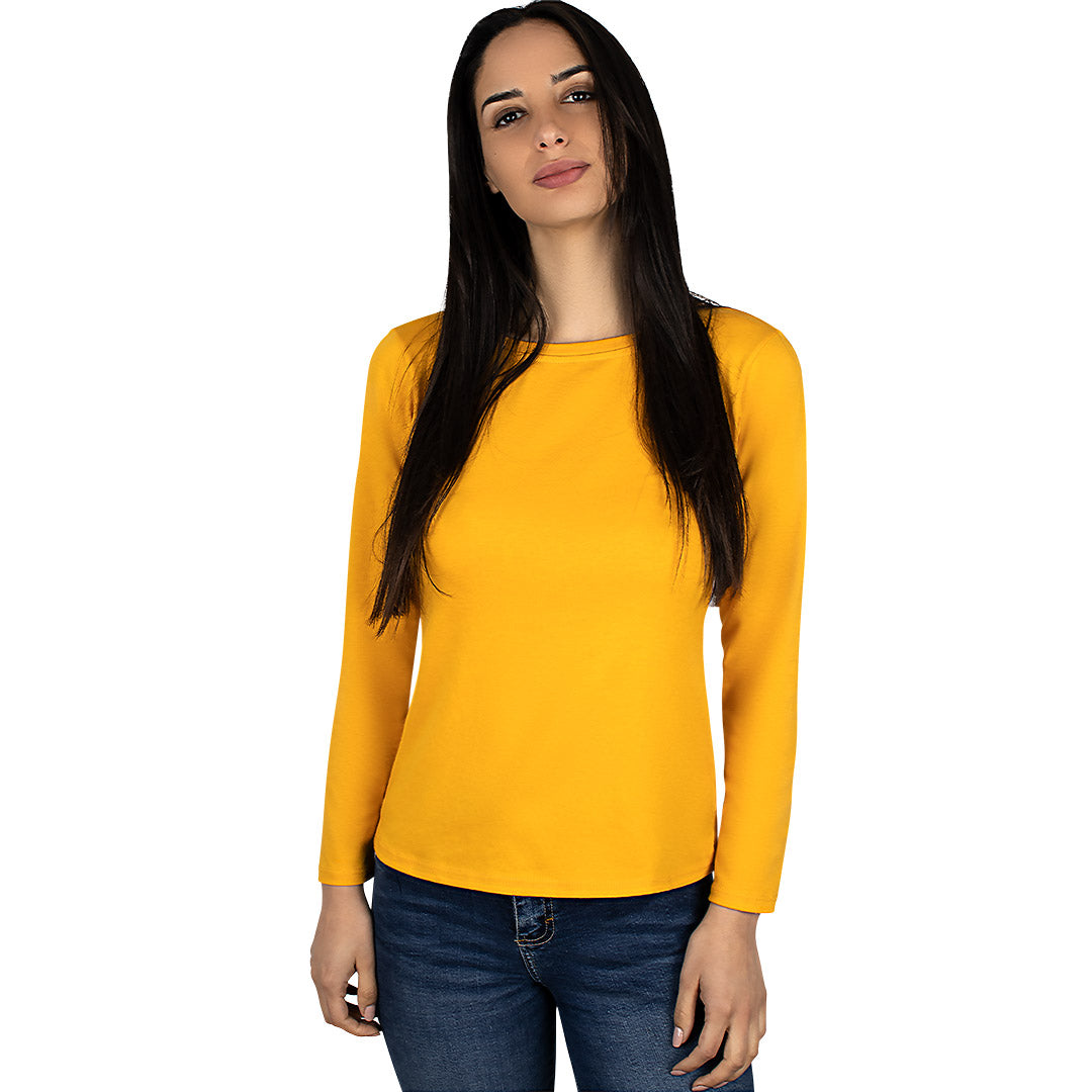 Polera Algodón Mostaza Manga Larga Cuello Redondo BY DELUXE Chile