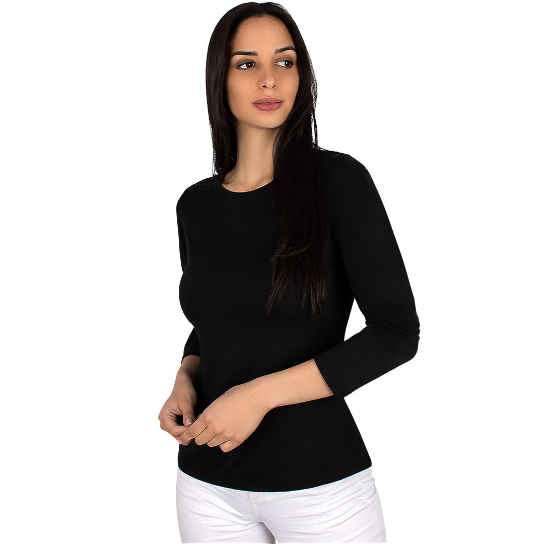 Polera Algodón Negra Manga Larga Cuello Redondo BY DELUXE Chile