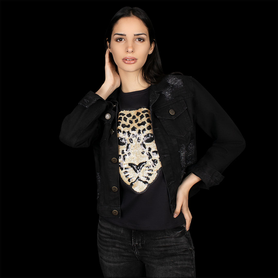 Parche Leopardo Dorado Lentejuelas BY DELUXE Chile