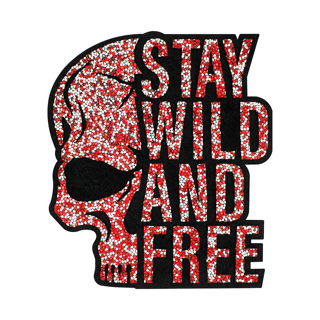 Parche Calavera SWAF Rojo Plateado Cristales