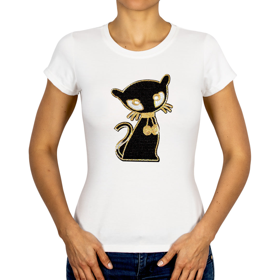 Polera Gata Negra Lentejuelas BY DELUXE Chile