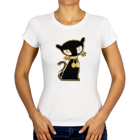 Polera Gata Negra Lentejuelas BY DELUXE Chile