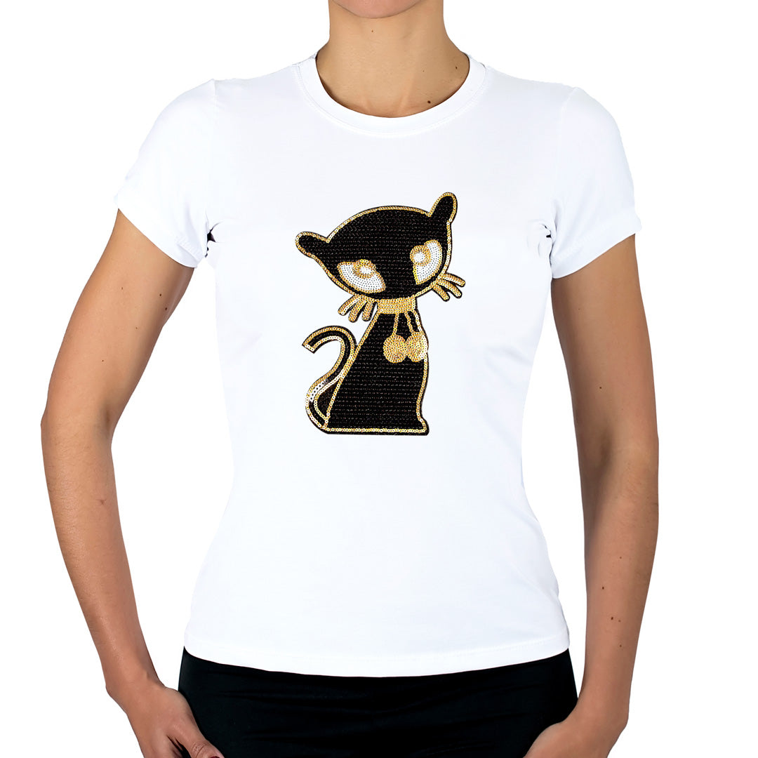 Polera Gata Negra Lentejuelas BY DELUXE Chile