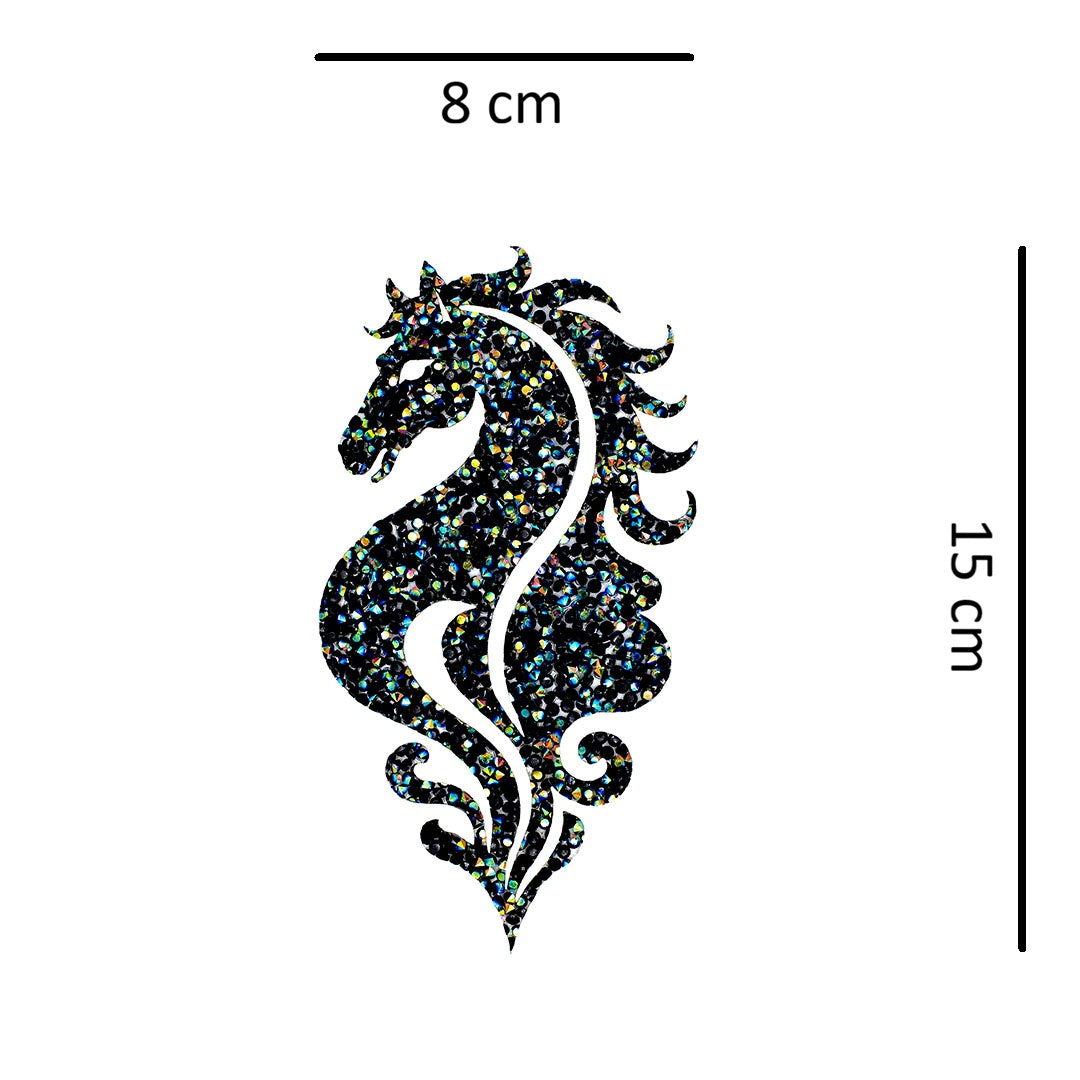 Decoración Caballo Negro Tornasol Mediano Cristales