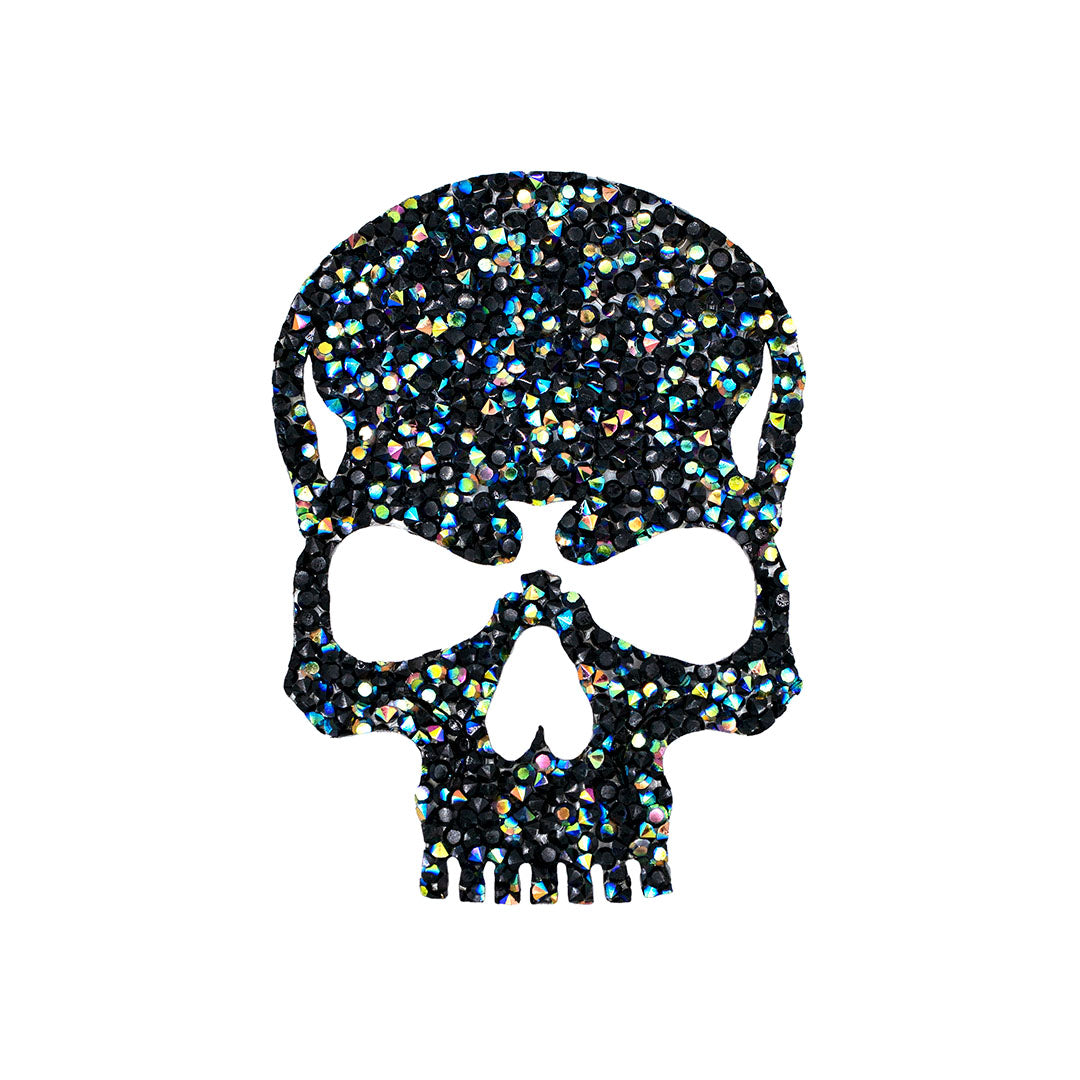 Decoración Calavera Negra Tornasol Pequeña Cristales