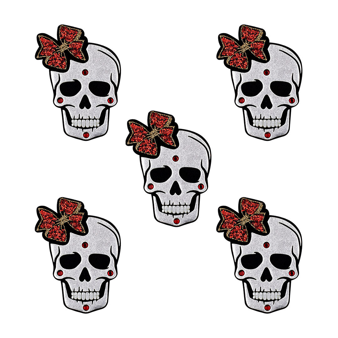 5 Unidades Parche Catrina Plateada Moño Strass Brillante 3D BY DELUXE Chile
