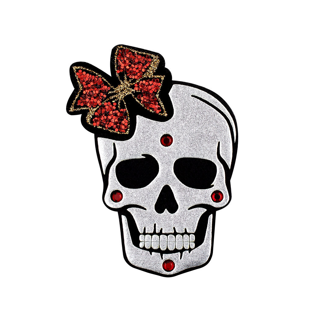 5 Unidades Parche Catrina Plateada Moño Strass Brillante 3D BY DELUXE Chile