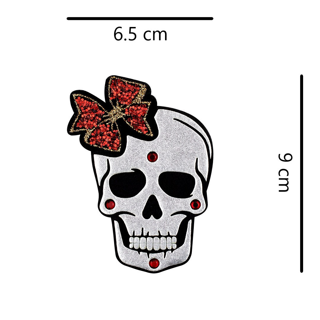 5 Unidades Parche Catrina Plateada Moño Strass Brillante 3D BY DELUXE Chile