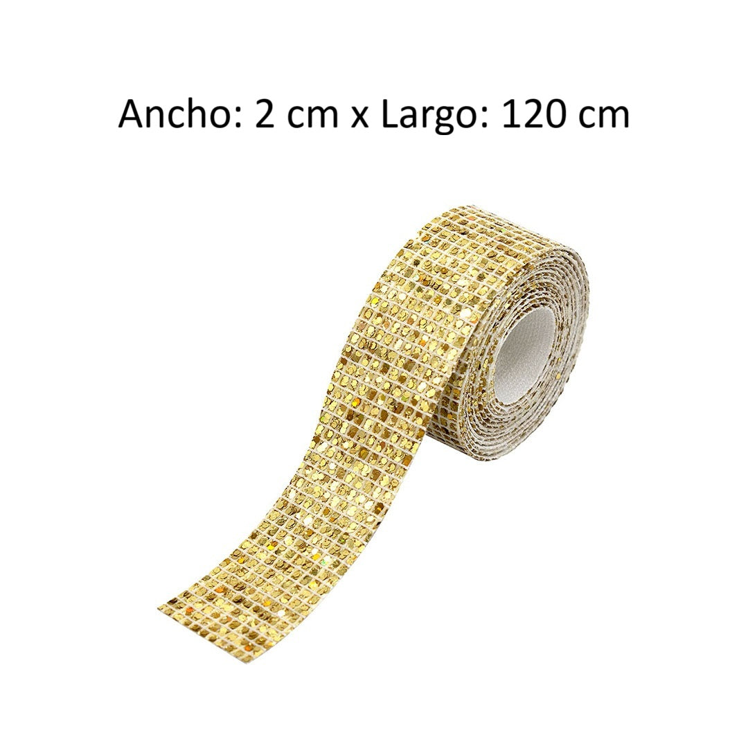 Decoración Cinta Dorada Ancha Microlentejuelas