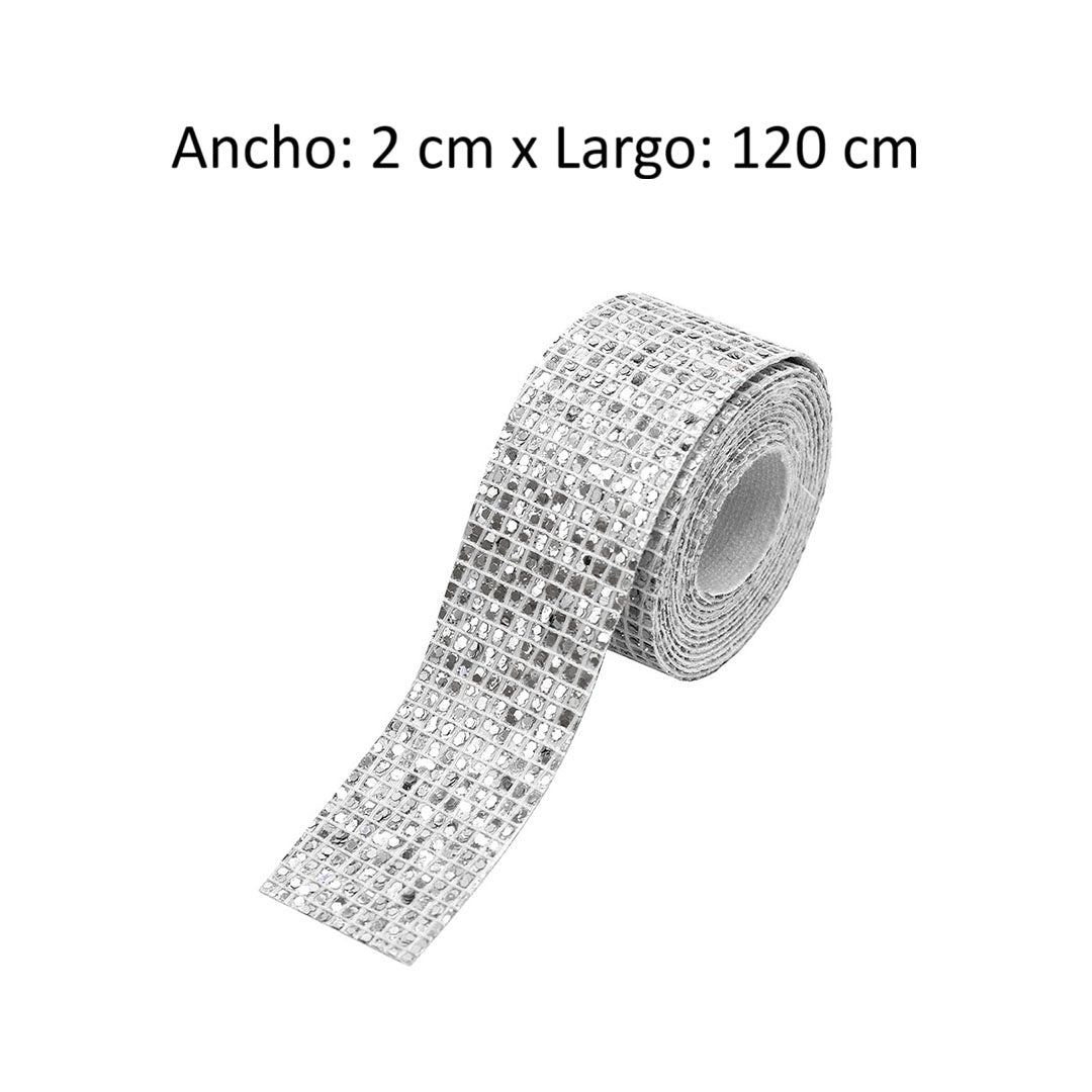 Decoración Cinta Plateada Ancha Microlentejuelas