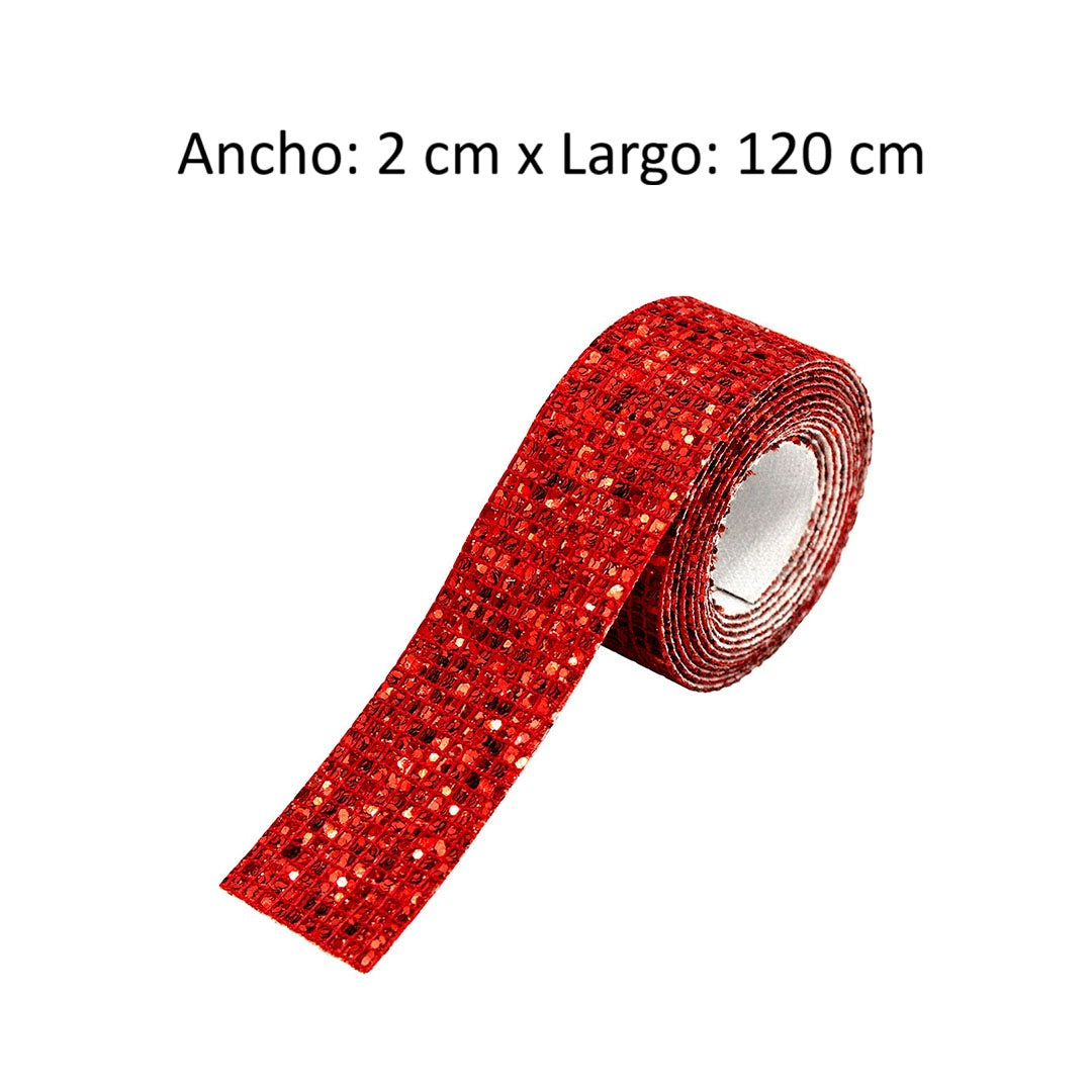 Decoración Cinta Roja Ancha Microlentejuelas