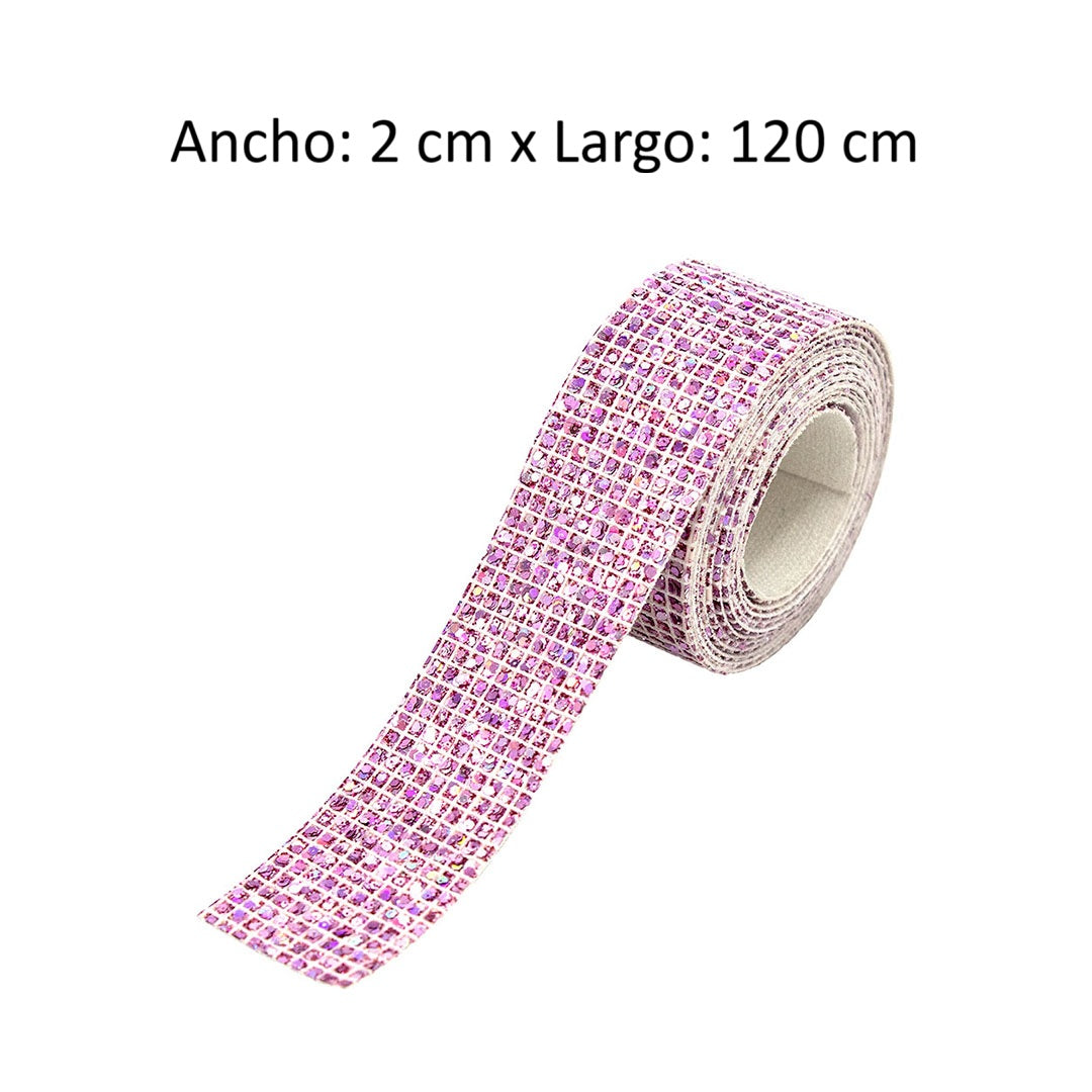 Decoración Cinta Rosada Ancha Microlentejuelas