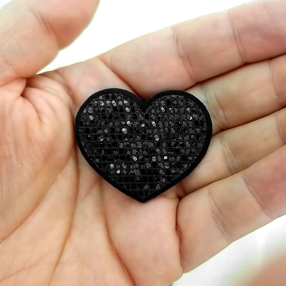 10 Unidades Parche Corazón Negro Microlentejuelas BY DELUXE Chile