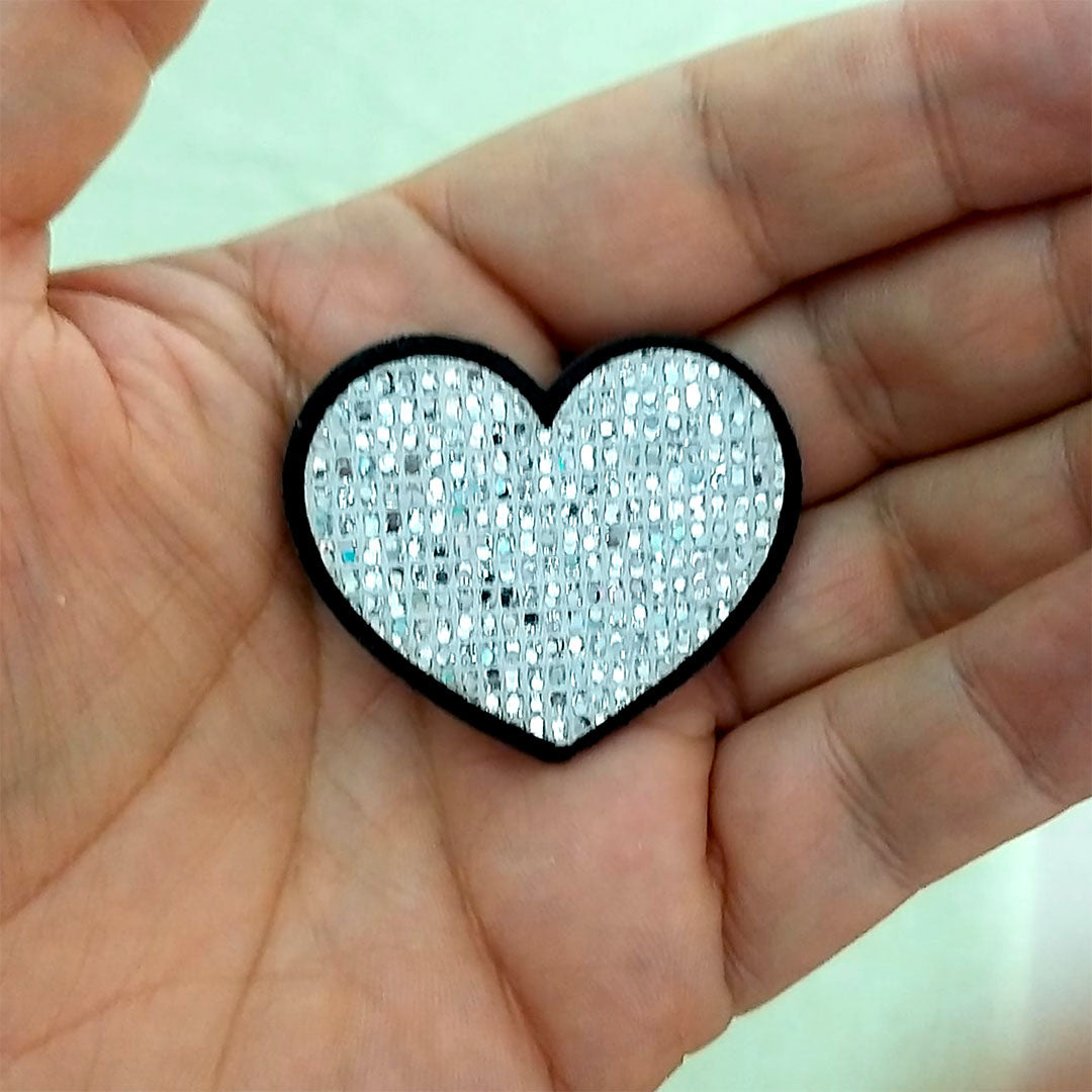 10 Unidades Parche Corazón Plateado Microlentejuelas BY DELUXE Chile