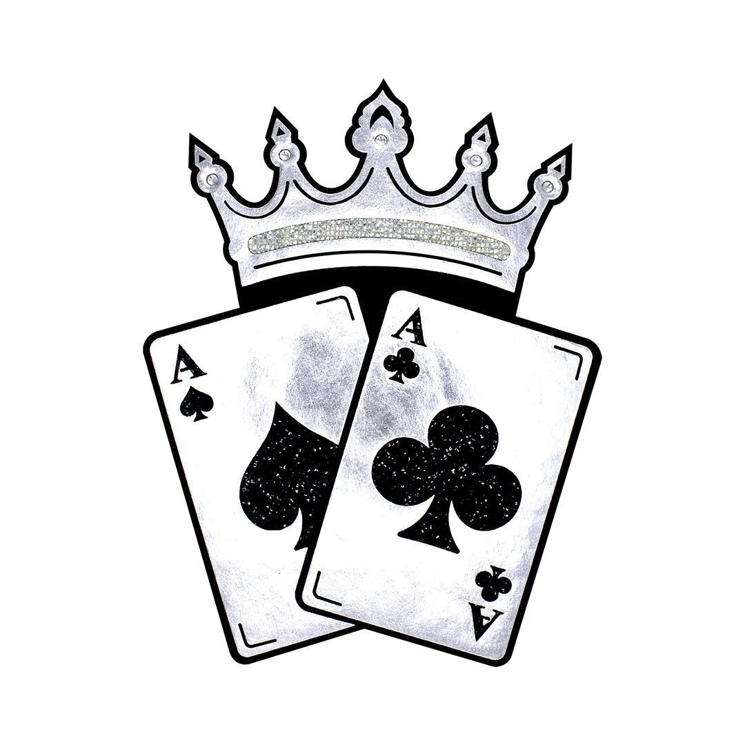 Parche Corona Cartas Negras Brillante 3D