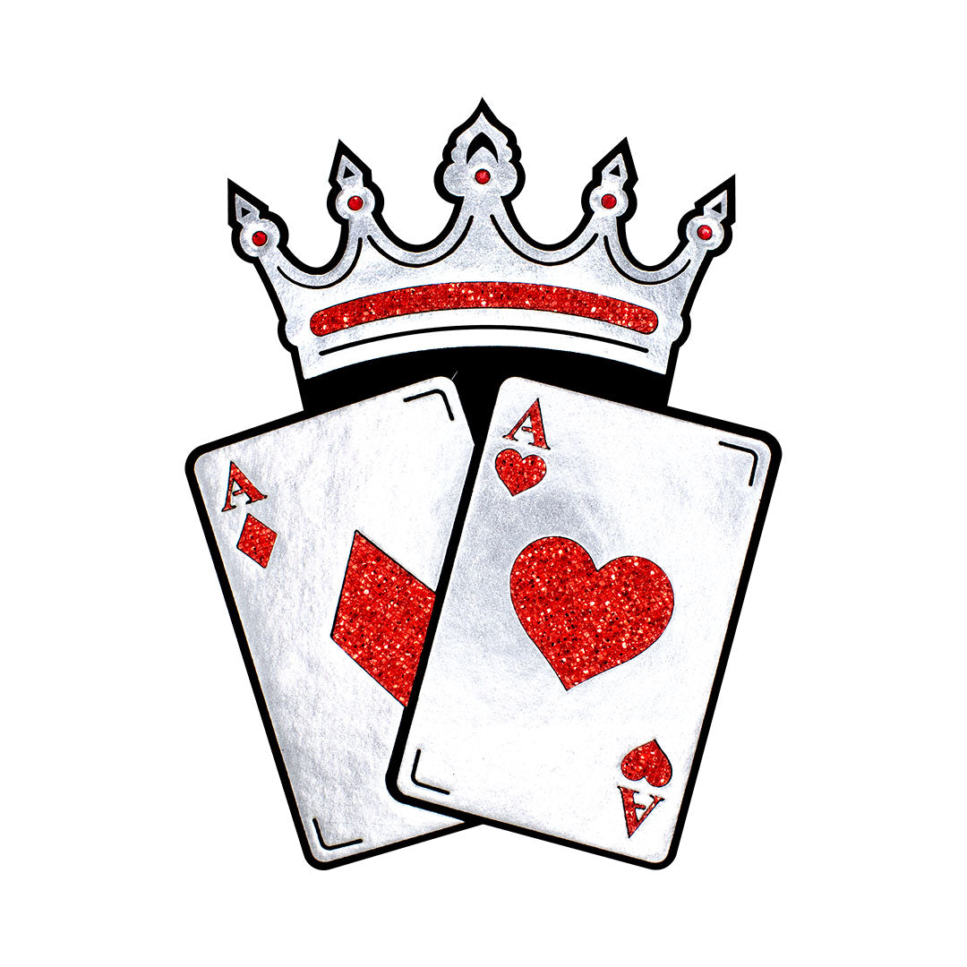 Parche Corona Cartas Rojas Brillante 3D