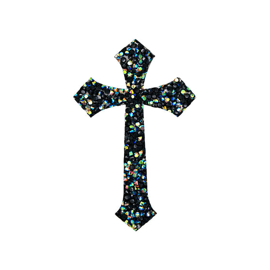 Decoración Cruz Negra Tornasol Mediana Cristales