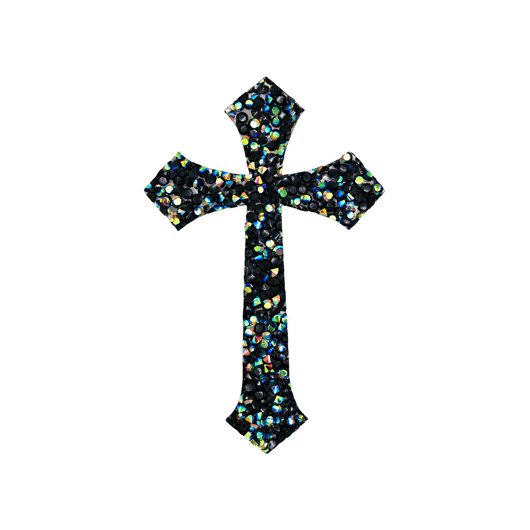 Decoración Cruz Negra Tornasol Mediana Cristales