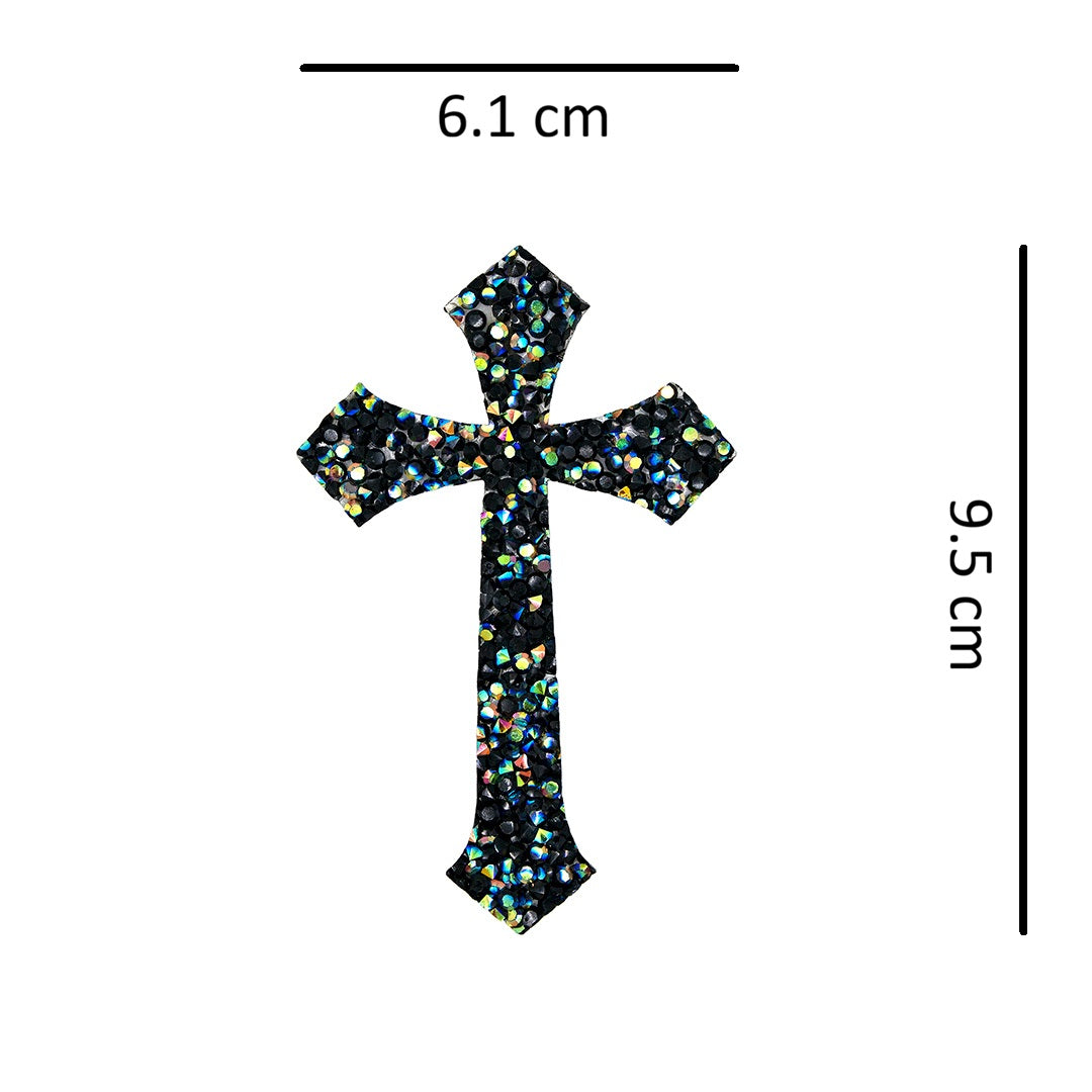 Decoración Cruz Negra Tornasol Mediana Cristales