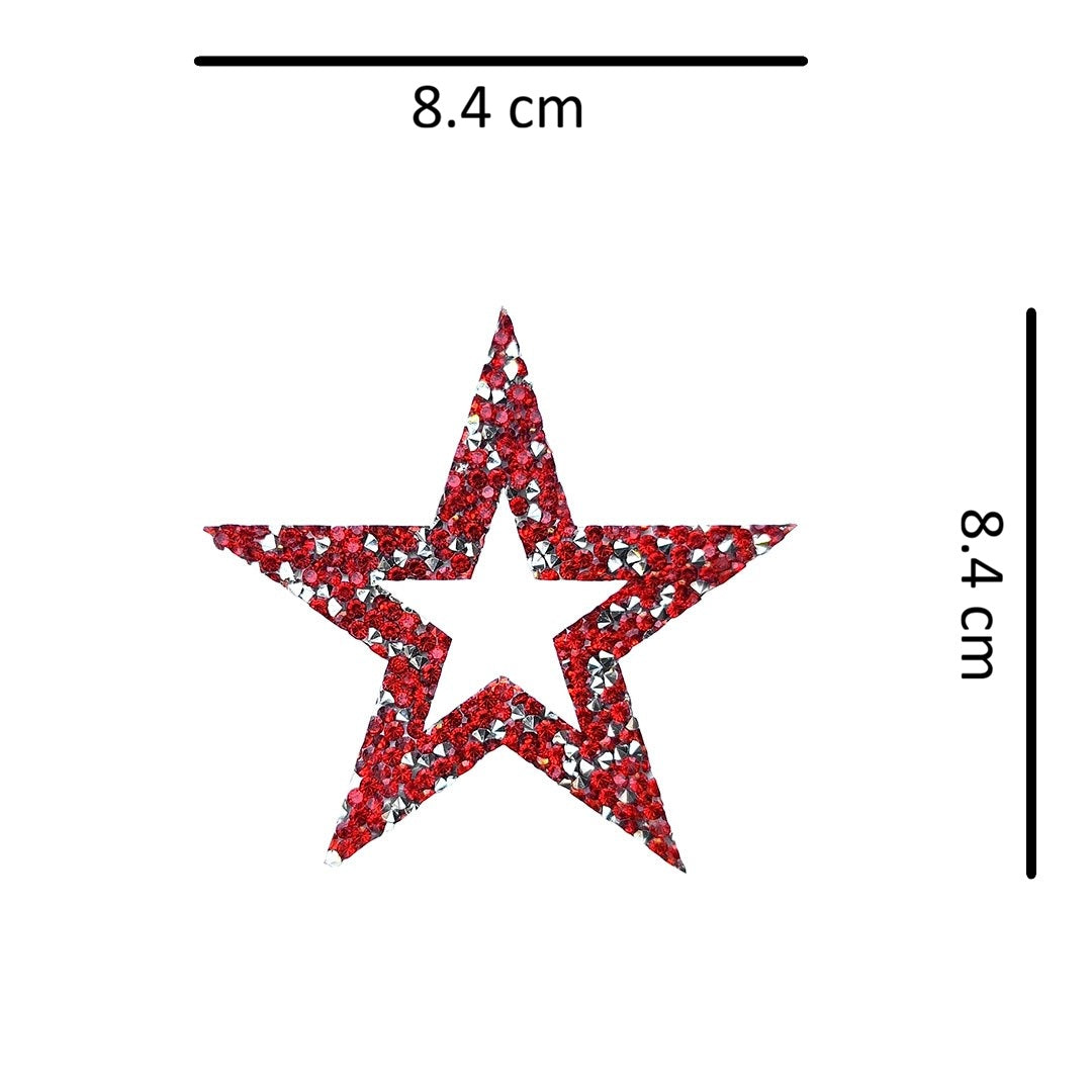 Decoración Estrella Rojo Plateado Perforada Cristales