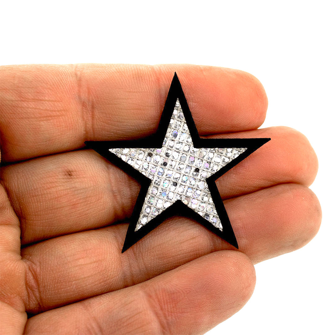 10 Unidades Parche Estrella Plateada Microlentejuelas BY DELUXE Chile