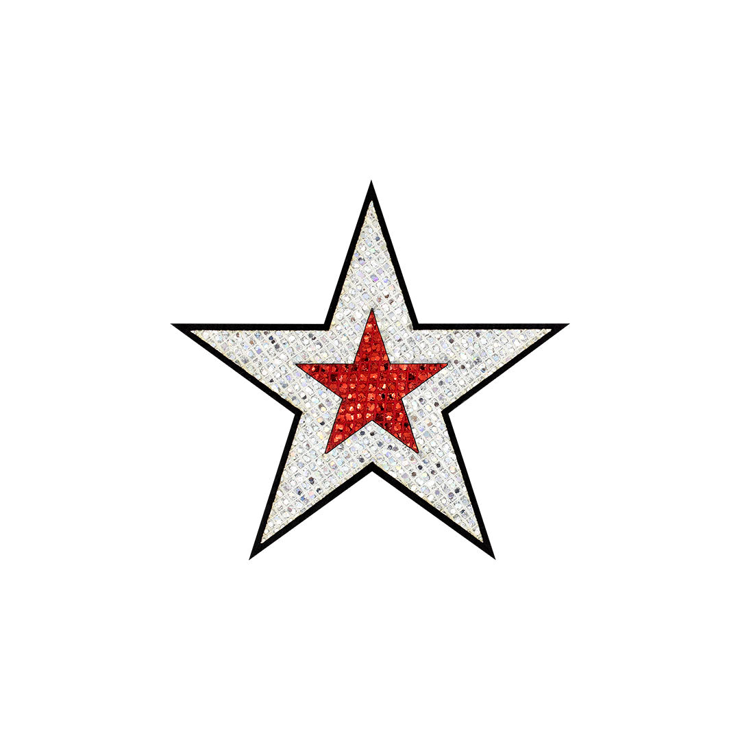 5 Unidades Parche Estrella Plateada Rojo Microlentejuelas BY DELUXE Chile